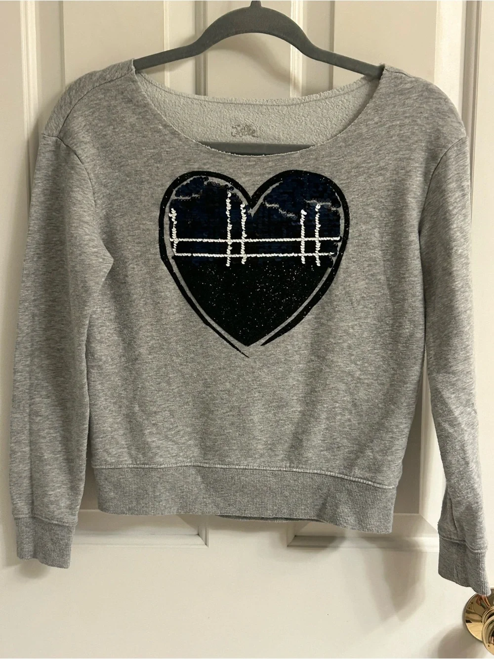 Girls Justice Gray Pullover Fleece Lined with Sequin Heart Detail Sweatshirt